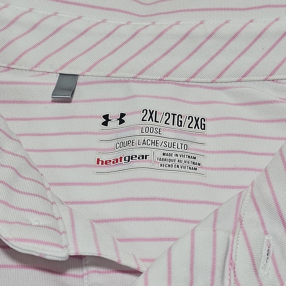 Under Armour Men's Pink Striped Polo Shirt XXL - Picture 6 of 7